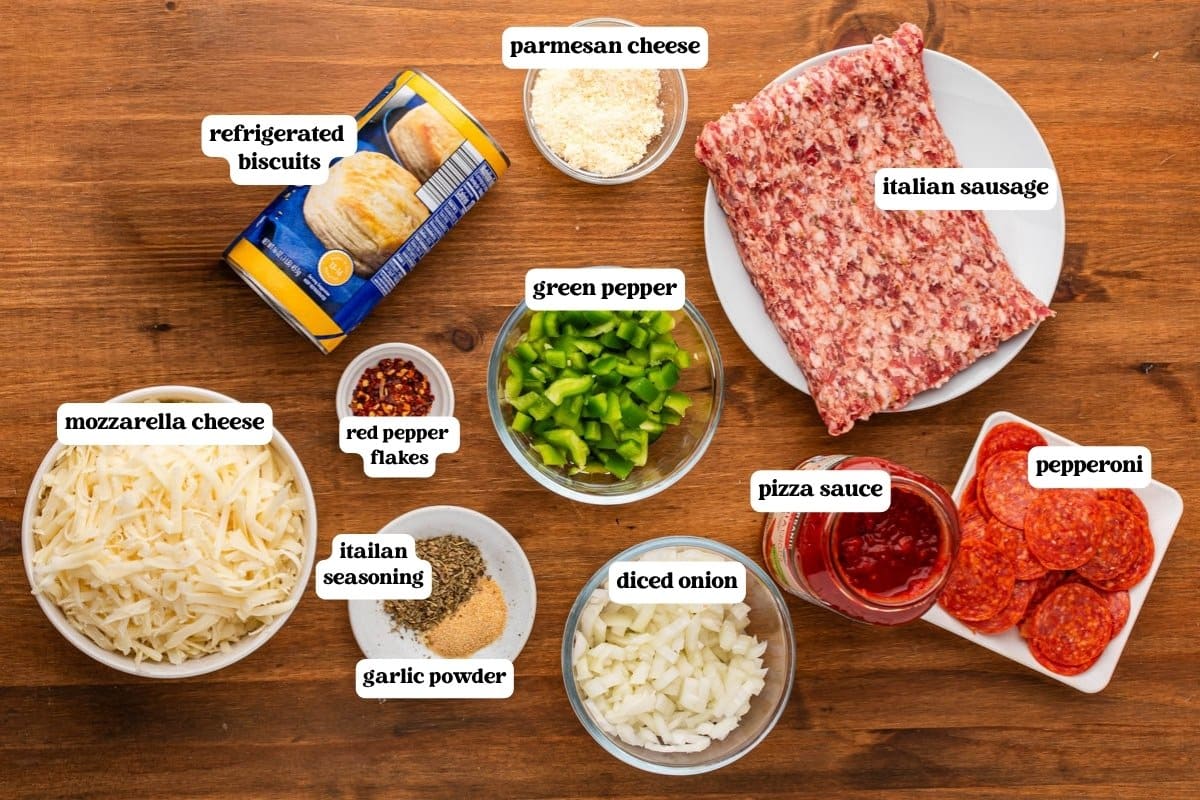 bubble up pizza ingredients on a table