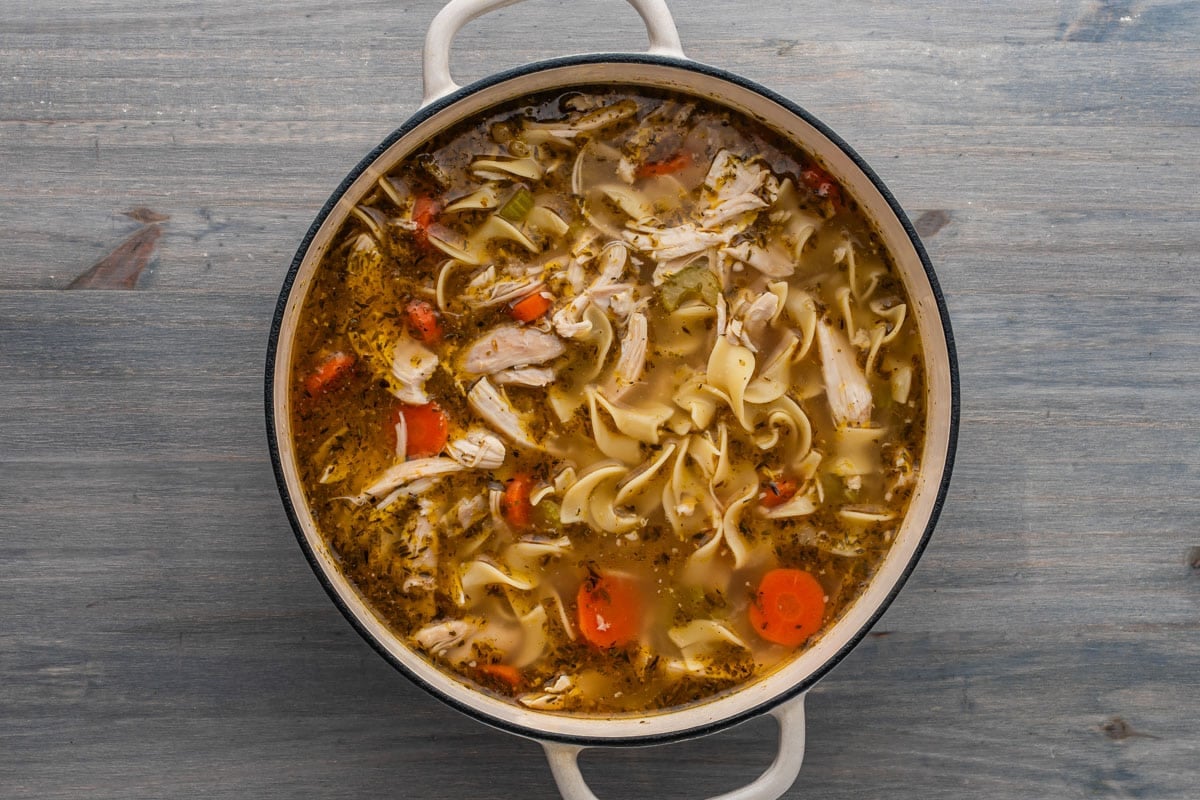 a pot of rotisserie chicken soup