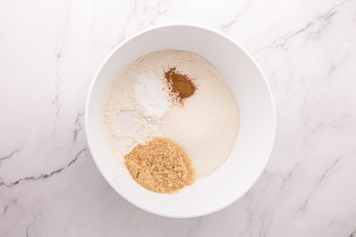dry ingredients for donuts in a bowl