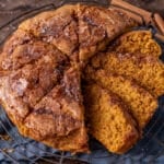 sliced sugar crunch pumpkin cake on a wire rack