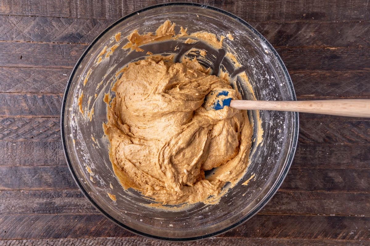 pumpkin cake batter in a bowl