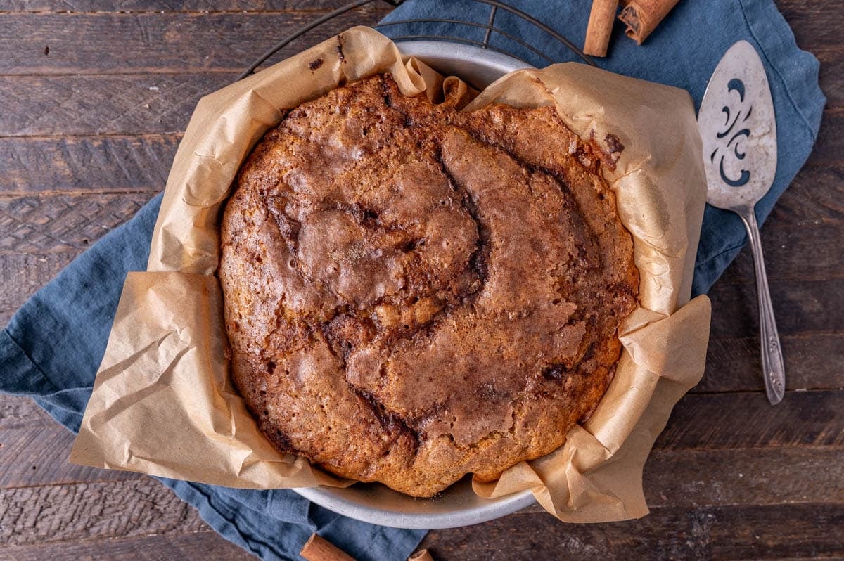 baked pumpkin sugar crunch cake in a pan