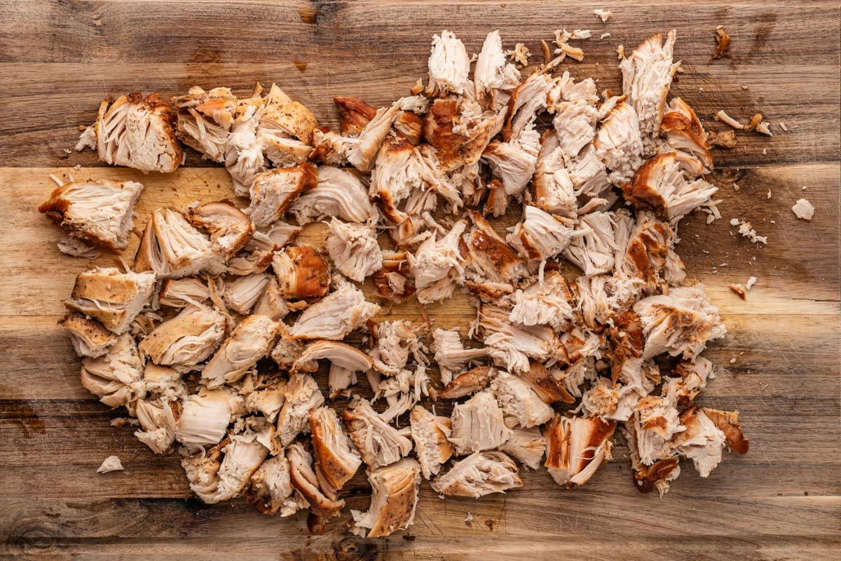 diced chicken breasts on a table