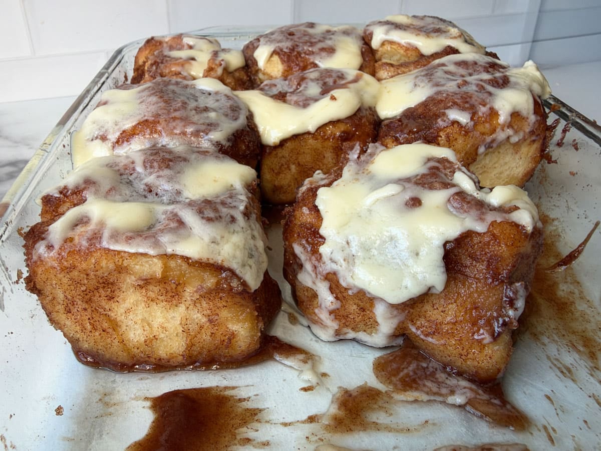 no roll cinnamon rolls in a baking pan
