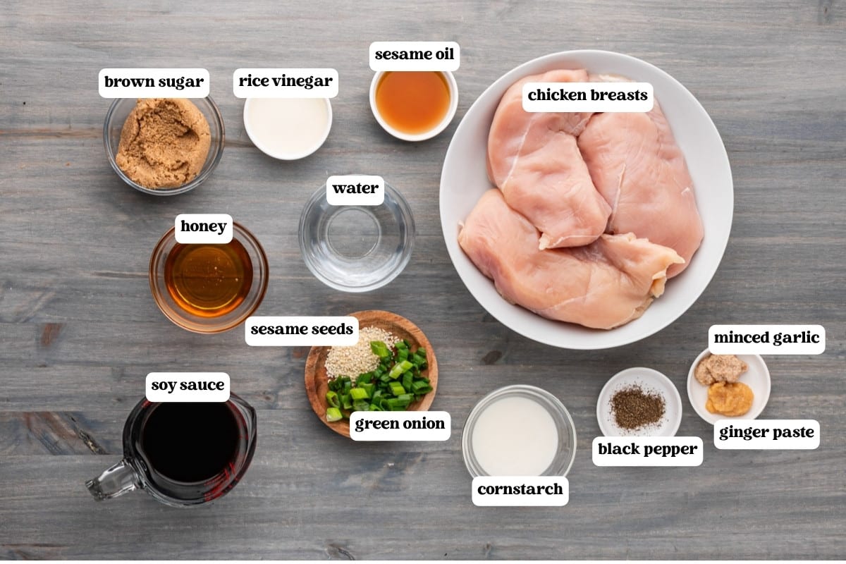 ingredients for crockpot chicken teriyaki on a table