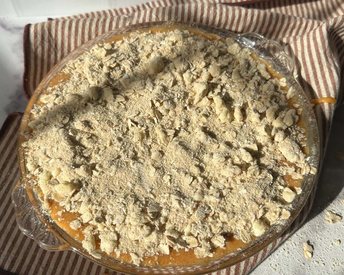 unbaked sweet potato crisp on a table